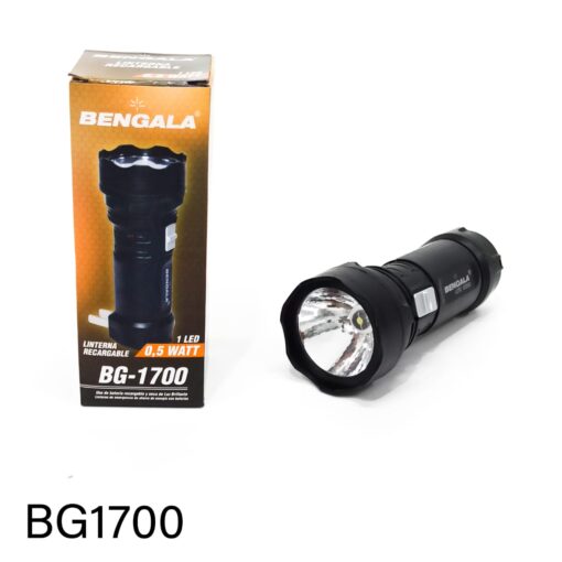 Linterna Bengala Recargable Negra Botón Blanco BG1700 power